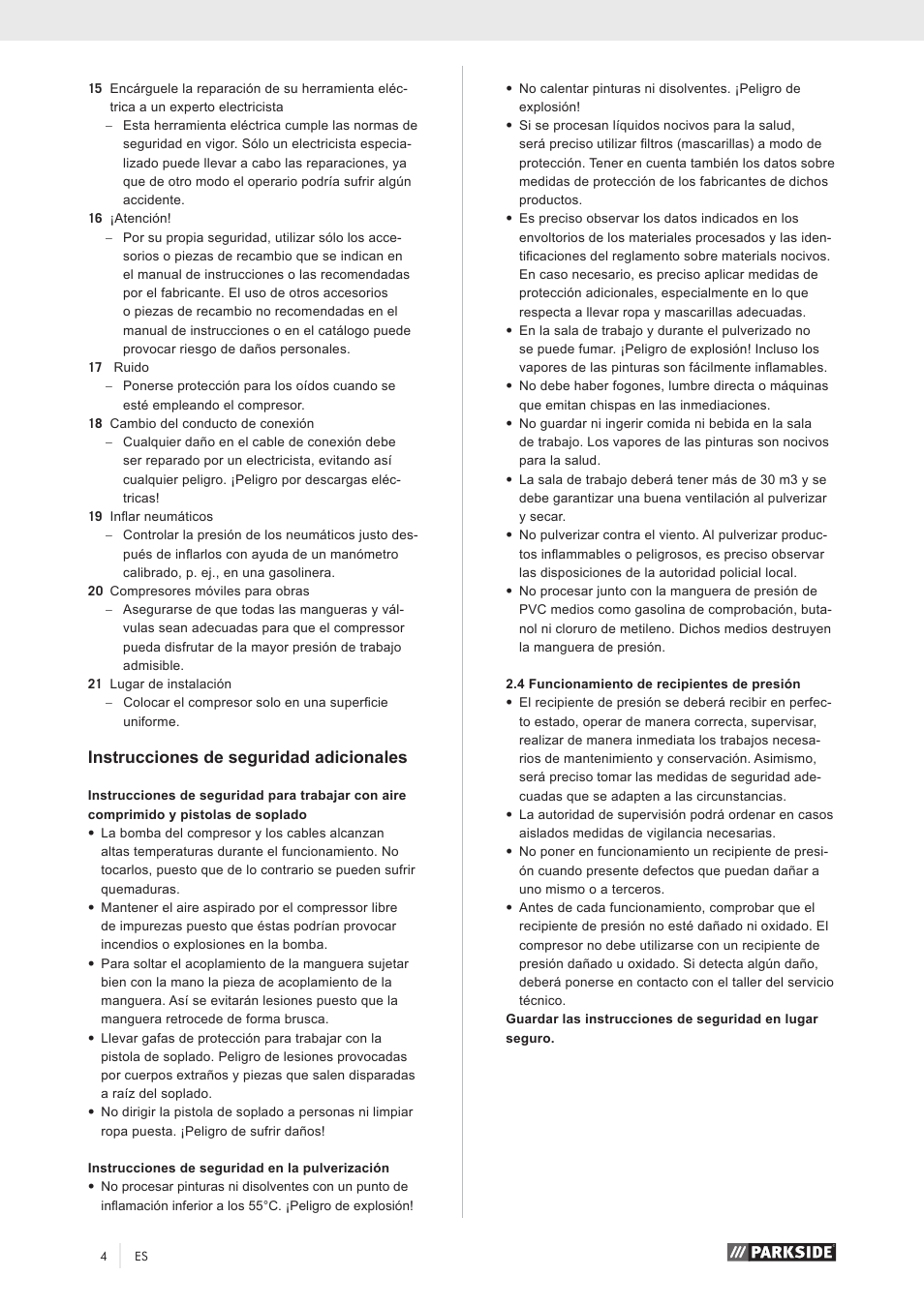 Instrucciones de seguridad adicionales | Parkside PKO 270 A1 User Manual | Page 9 / 56
