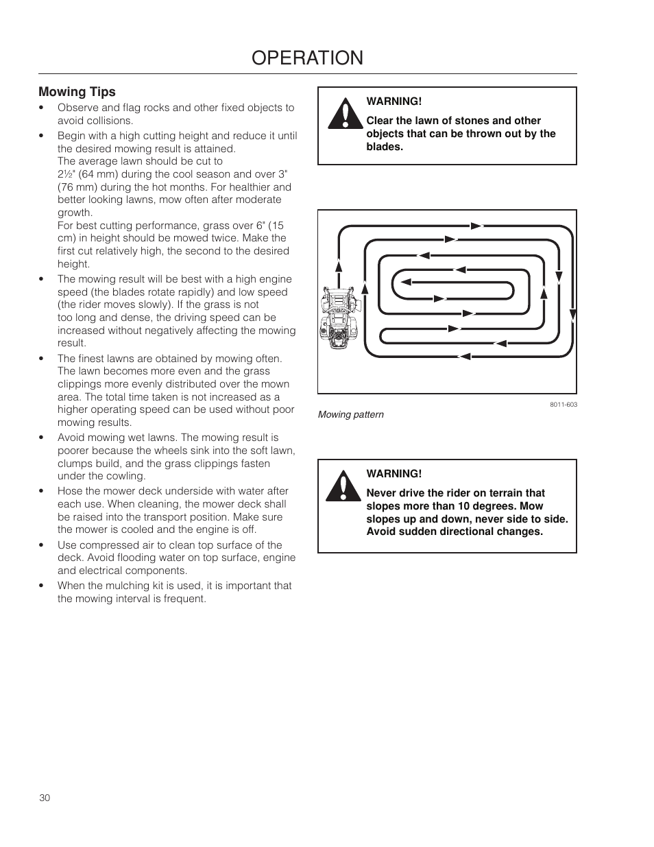 Mowing tips, Operation | Dixon 115312327R1 User Manual | Page 30 / 56