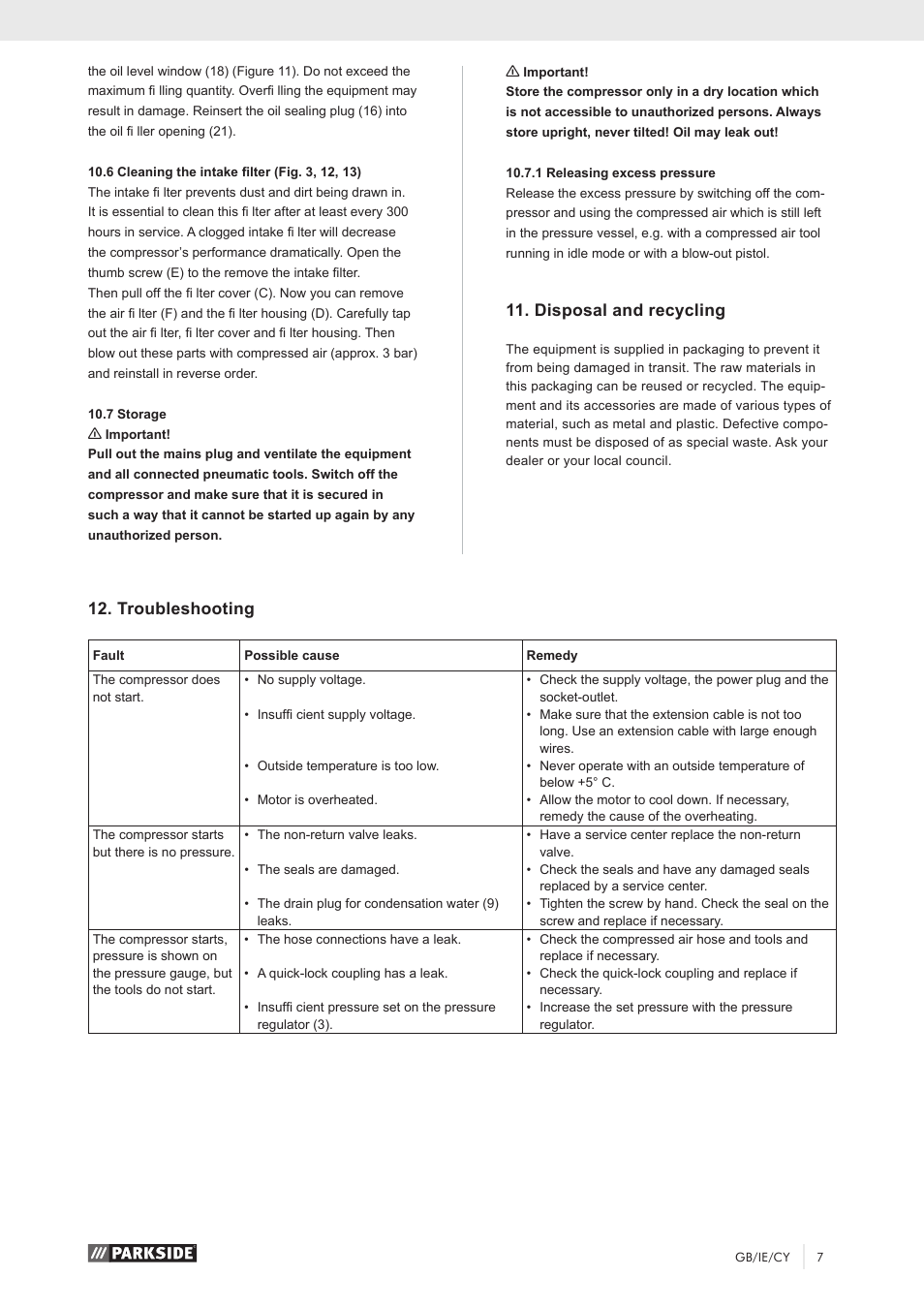 Troubleshooting, Disposal and recycling | Parkside PKO 270 A1 User Manual | Page 12 / 68