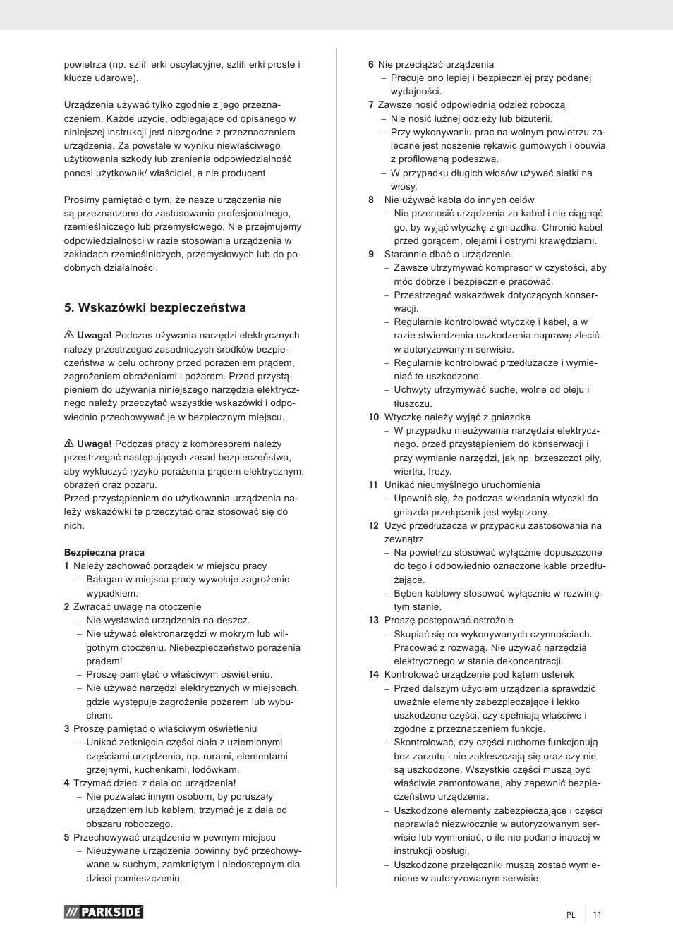 Wskazówki bezpieczeństwa | Parkside PKO 270 A1 User Manual | Page 16 / 68