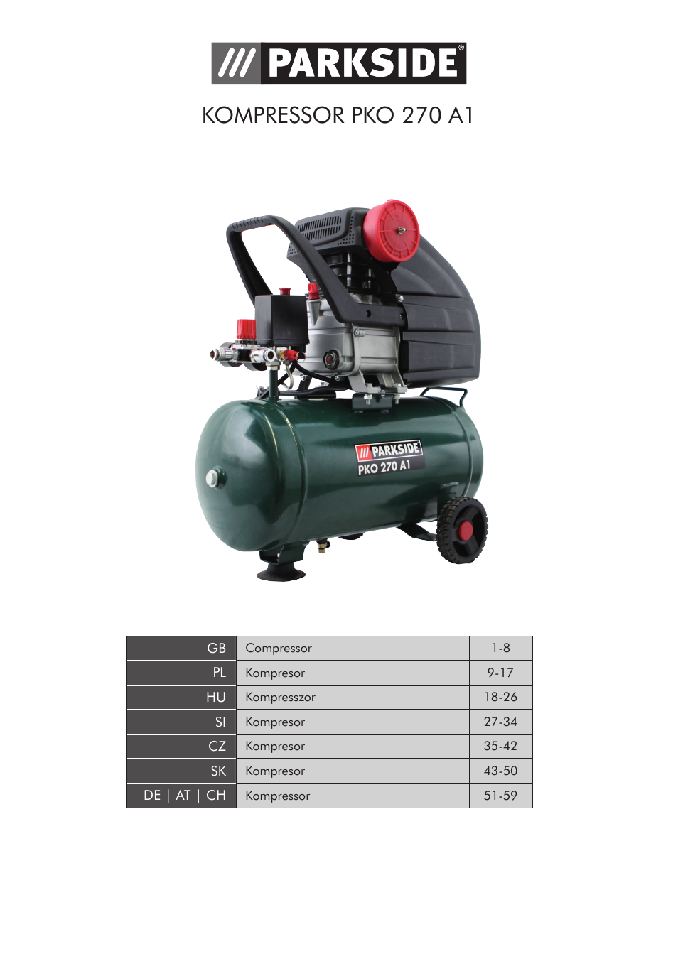 Kompressor pko 270 a1 | Parkside PKO 270 A1 User Manual | Page 2 / 68