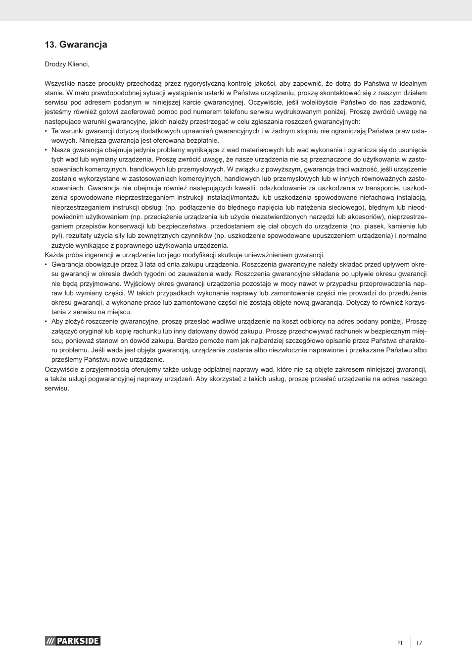 Gwarancja | Parkside PKO 270 A1 User Manual | Page 22 / 68