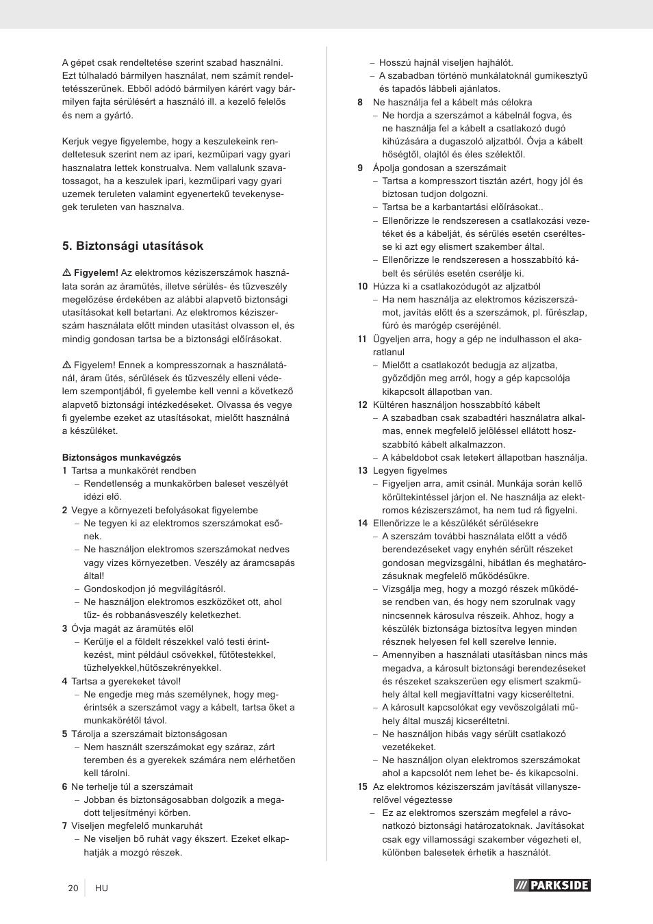 Biztonsági utasítások | Parkside PKO 270 A1 User Manual | Page 25 / 68