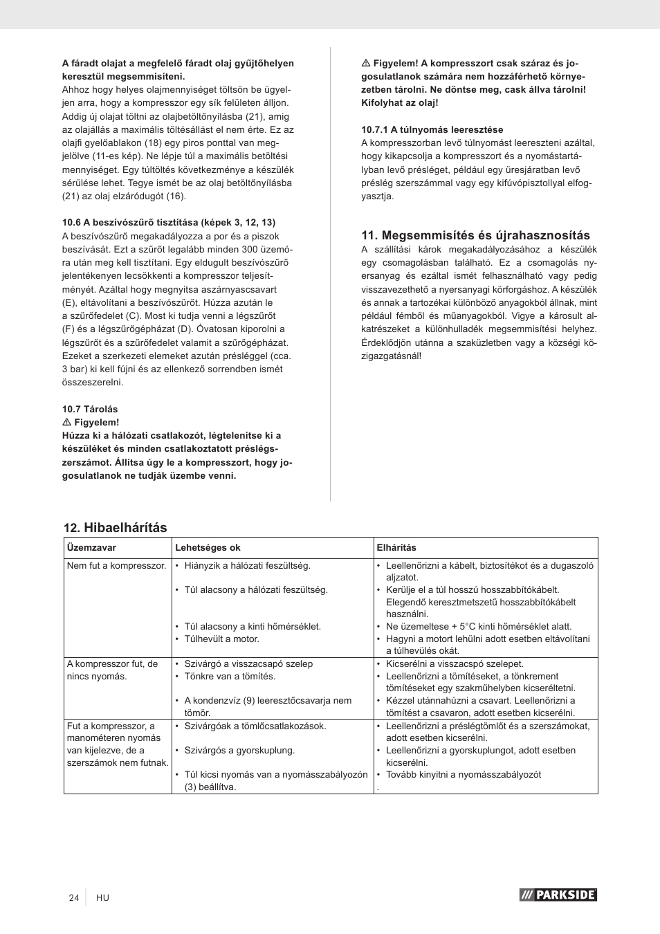 Hibaelhárítás, Megsemmisítés és újrahasznosítás | Parkside PKO 270 A1 User Manual | Page 29 / 68