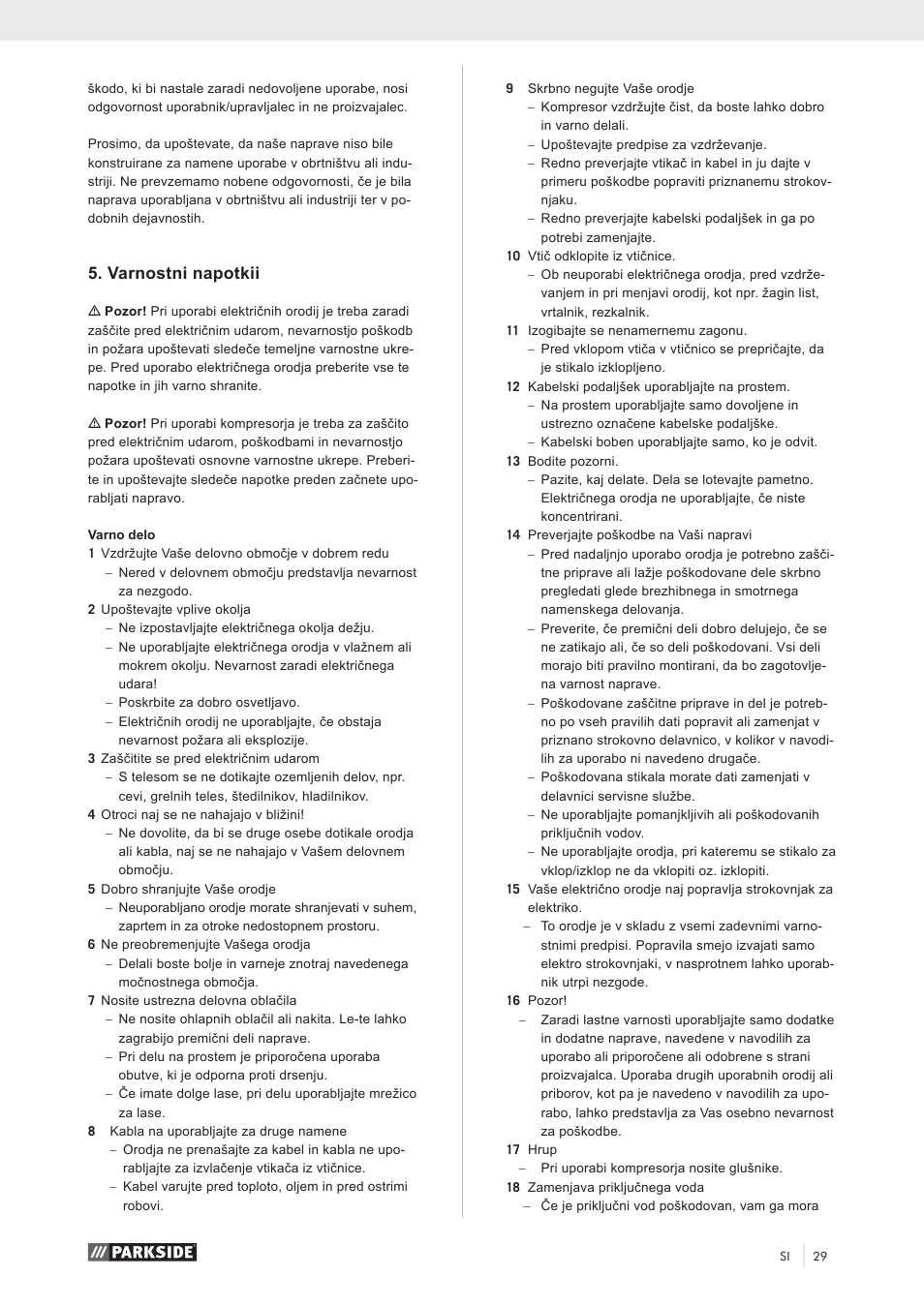 Varnostni napotkii | Parkside PKO 270 A1 User Manual | Page 34 / 68