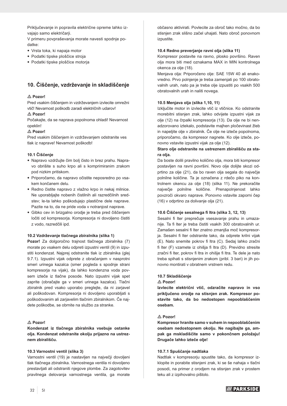 Čiščenje, vzdrževanje in skladiščenje | Parkside PKO 270 A1 User Manual | Page 37 / 68