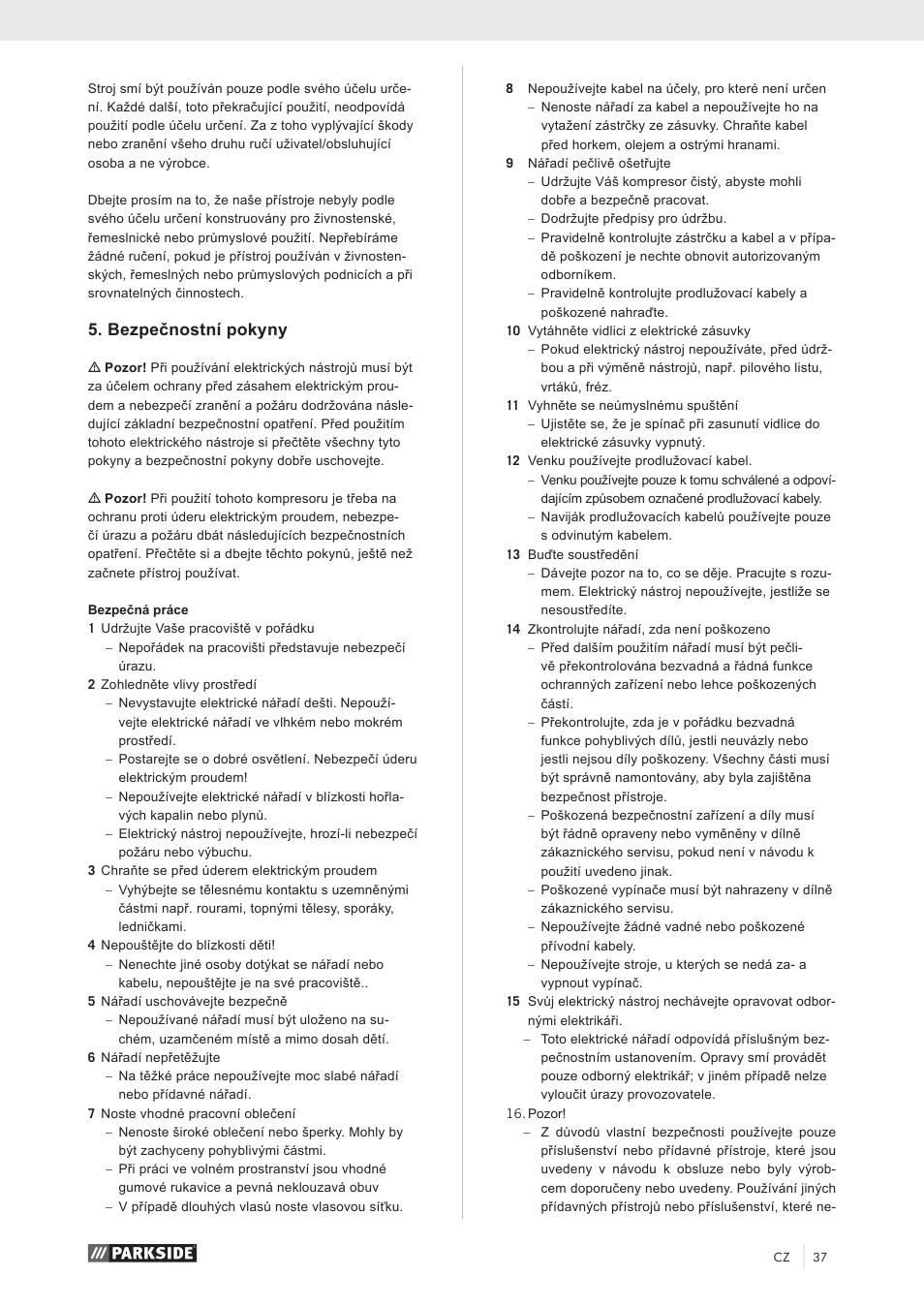 Bezpečnostní pokyny | Parkside PKO 270 A1 User Manual | Page 42 / 68