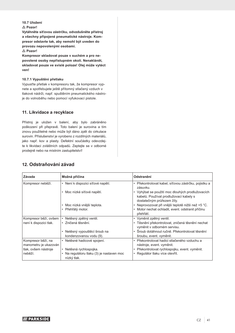 Odstraňování závad, Likvidace a recyklace | Parkside PKO 270 A1 User Manual | Page 46 / 68