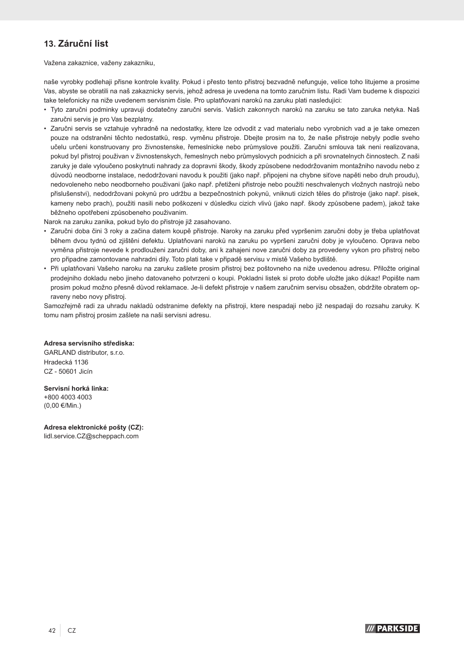Záruční list | Parkside PKO 270 A1 User Manual | Page 47 / 68