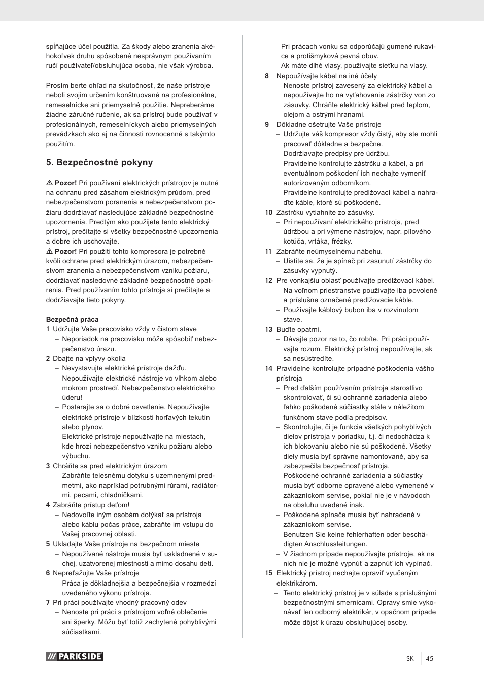 Bezpečnostné pokyny | Parkside PKO 270 A1 User Manual | Page 50 / 68