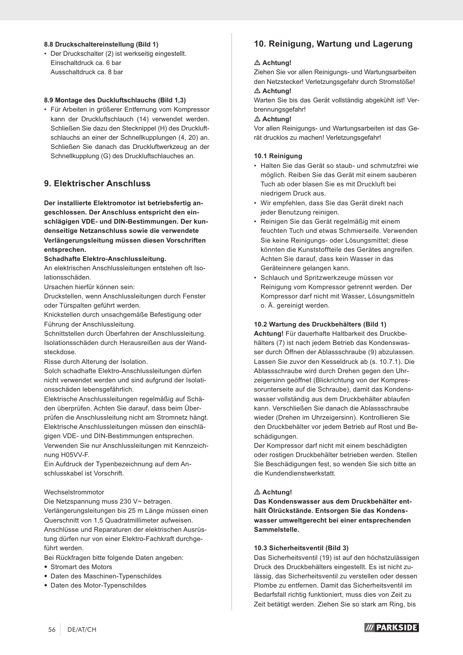 Elektrischer anschluss, Reinigung, wartung und lagerung | Parkside PKO 270 A1 User Manual | Page 61 / 68