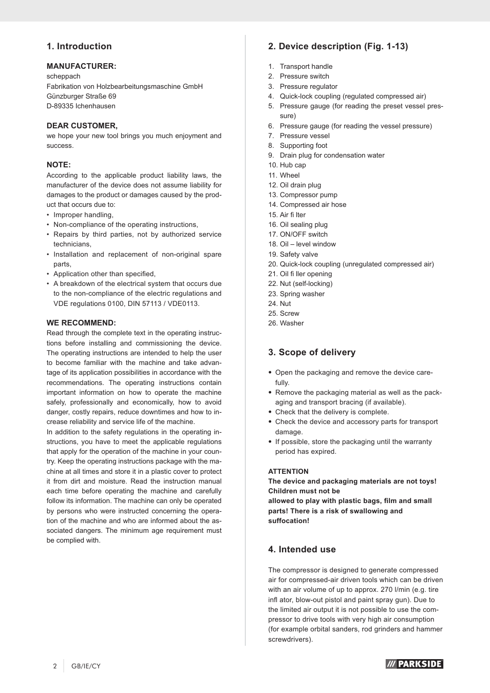 Parkside PKO 270 A1 User Manual | Page 7 / 68