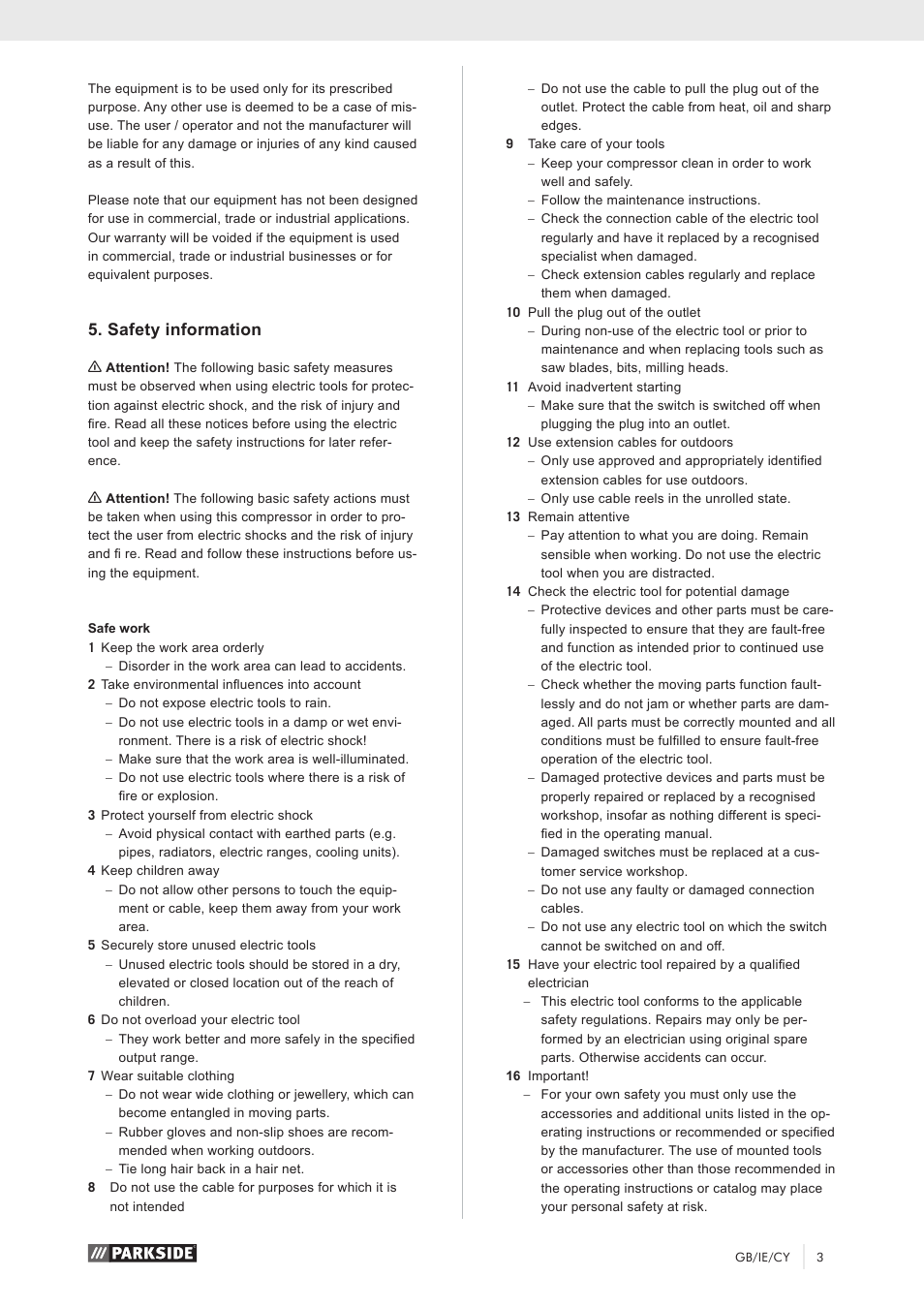 Safety information | Parkside PKO 270 A1 User Manual | Page 8 / 68