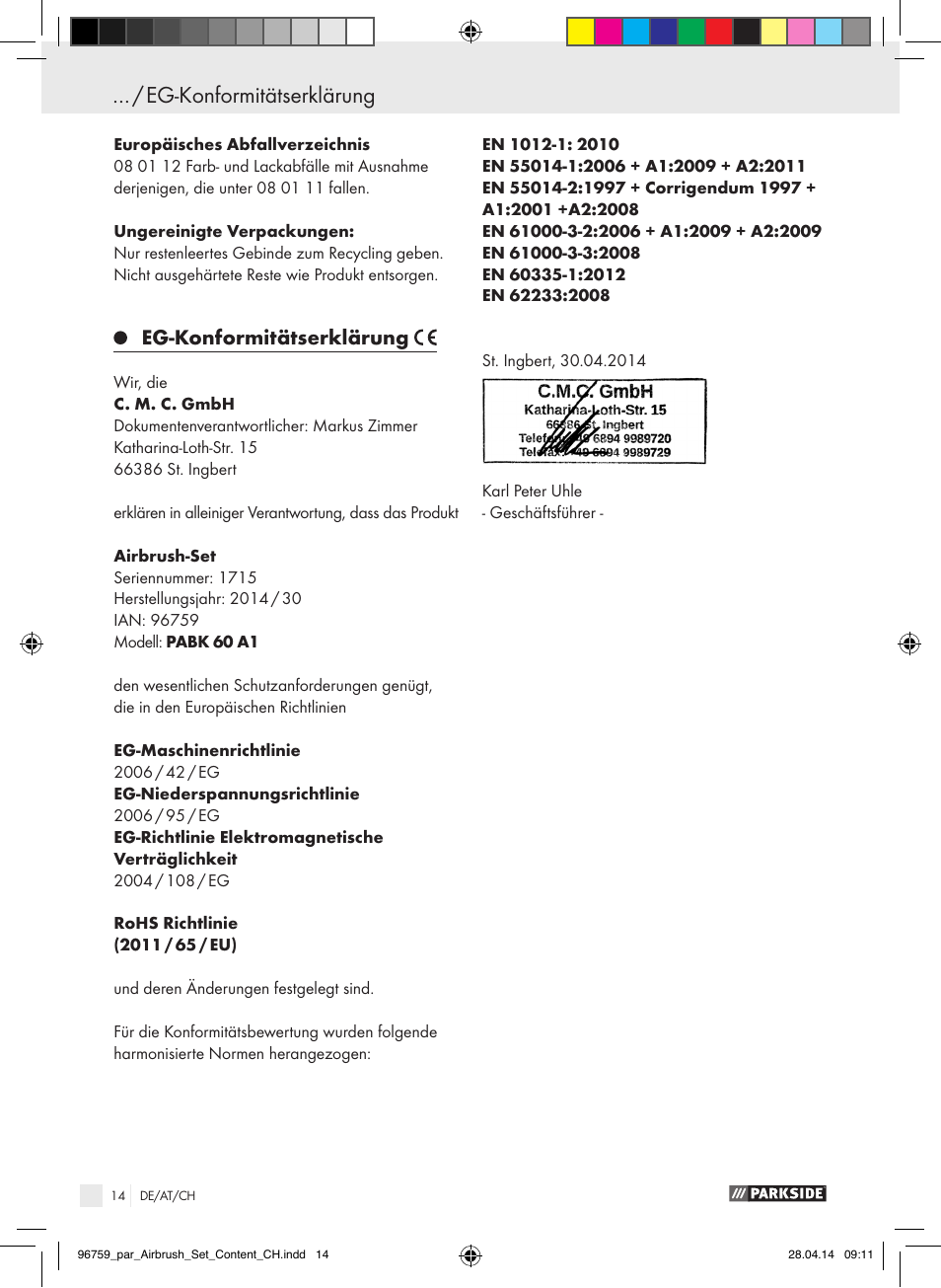Parkside PABK 60 A1 User Manual | Page 14 / 44