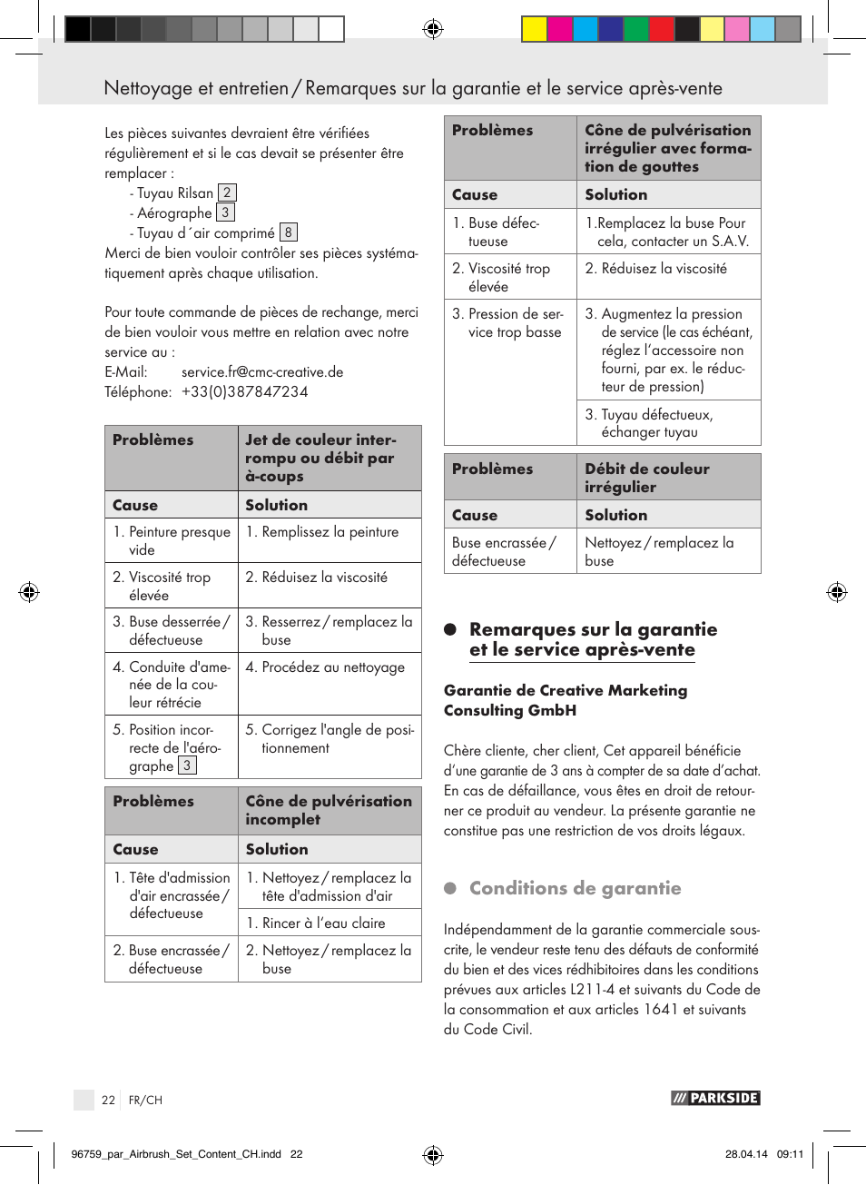 Conditions de garantie | Parkside PABK 60 A1 User Manual | Page 22 / 44