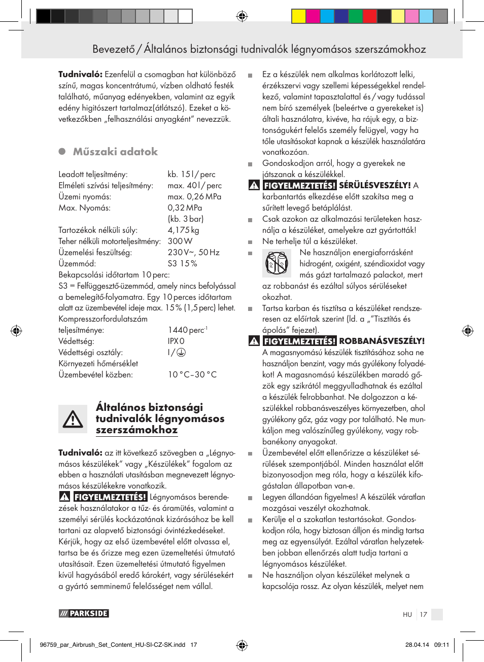 Műszaki adatok | Parkside PABK 60 A1 User Manual | Page 17 / 65