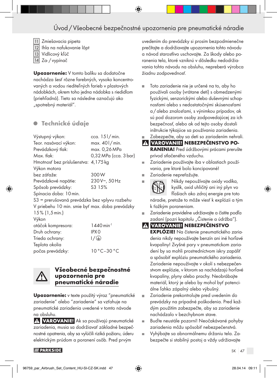 Technické údaje | Parkside PABK 60 A1 User Manual | Page 47 / 65