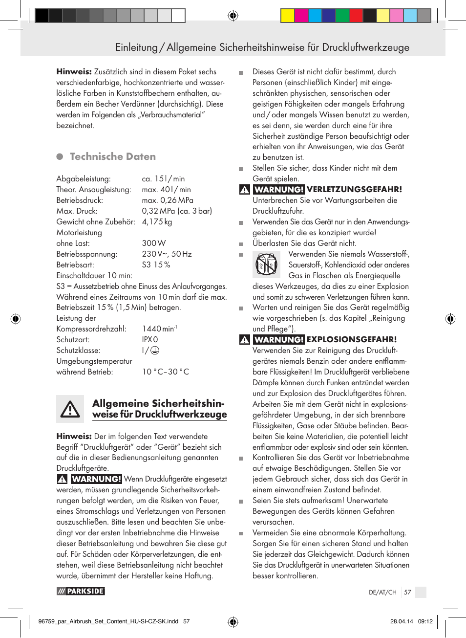 Technische daten | Parkside PABK 60 A1 User Manual | Page 57 / 65