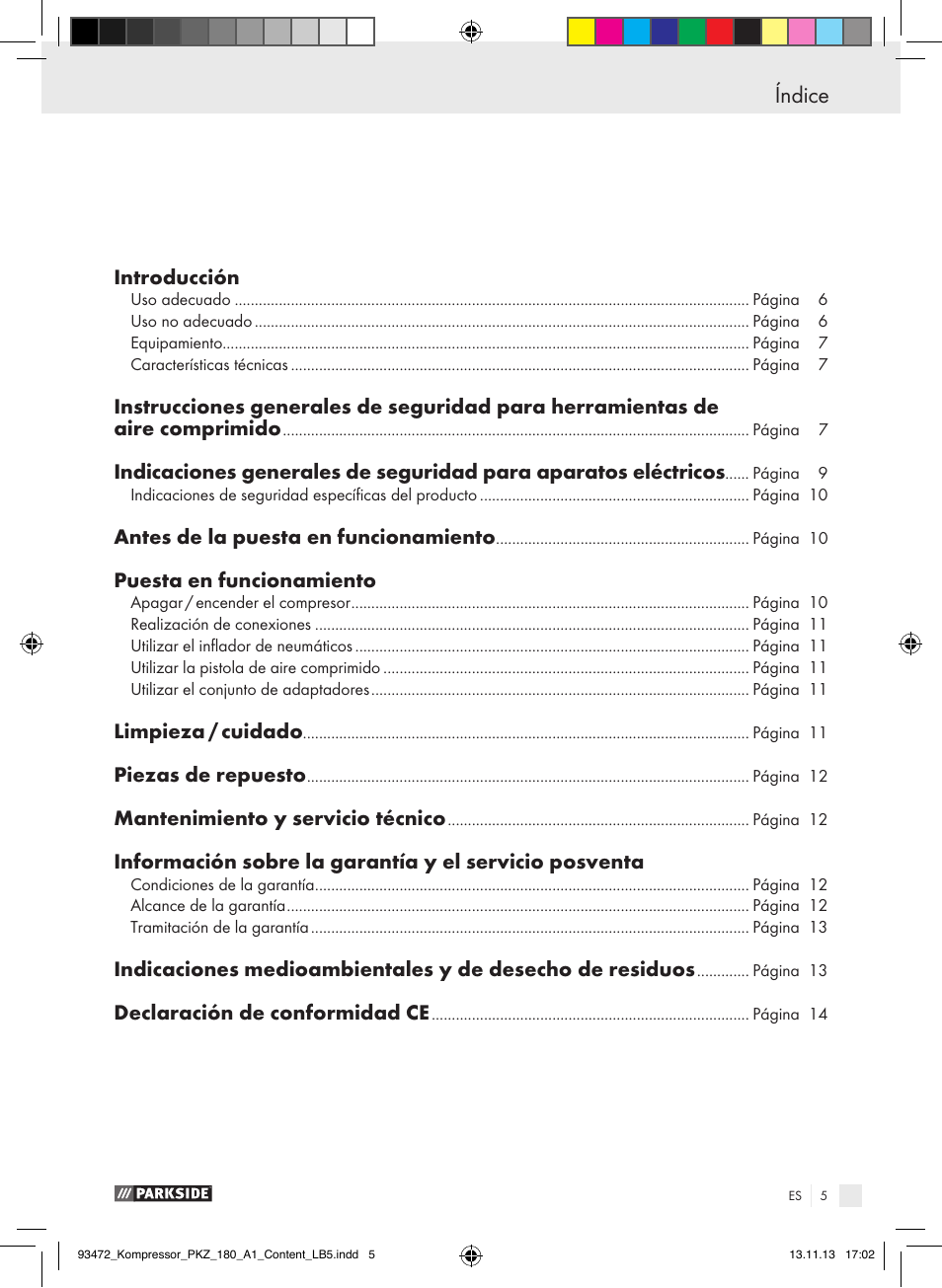 Índice | Parkside PKZ 180 A1 User Manual | Page 5 / 55