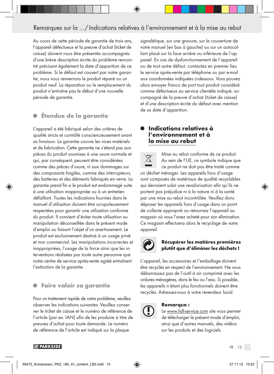 Étendue de la garantie, Faire valoir sa garantie | Parkside PKZ 180 A1 User Manual | Page 13 / 34