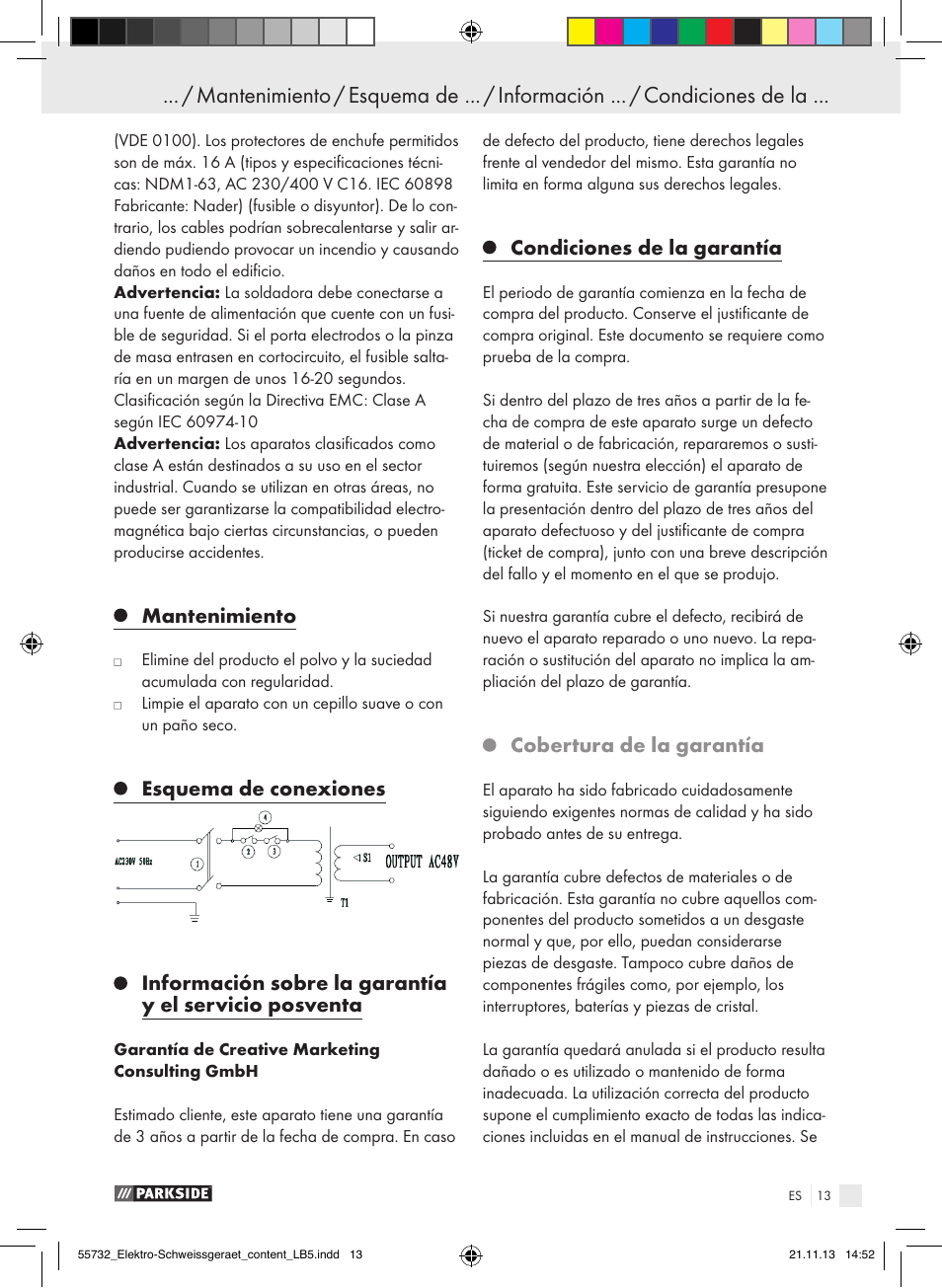 Mantenimiento, Condiciones de la garantía, Cobertura de la garantía | Parkside PESG 120 A1 User Manual | Page 13 / 57