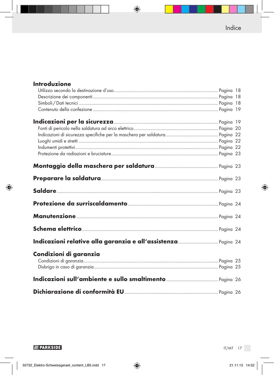 Indice | Parkside PESG 120 A1 User Manual | Page 17 / 57