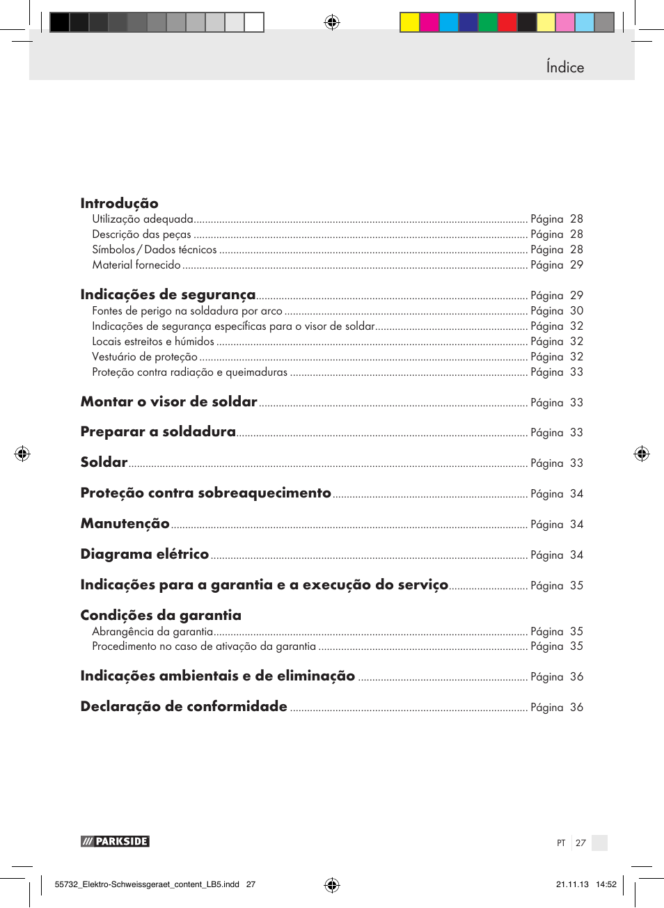 Índice | Parkside PESG 120 A1 User Manual | Page 27 / 57