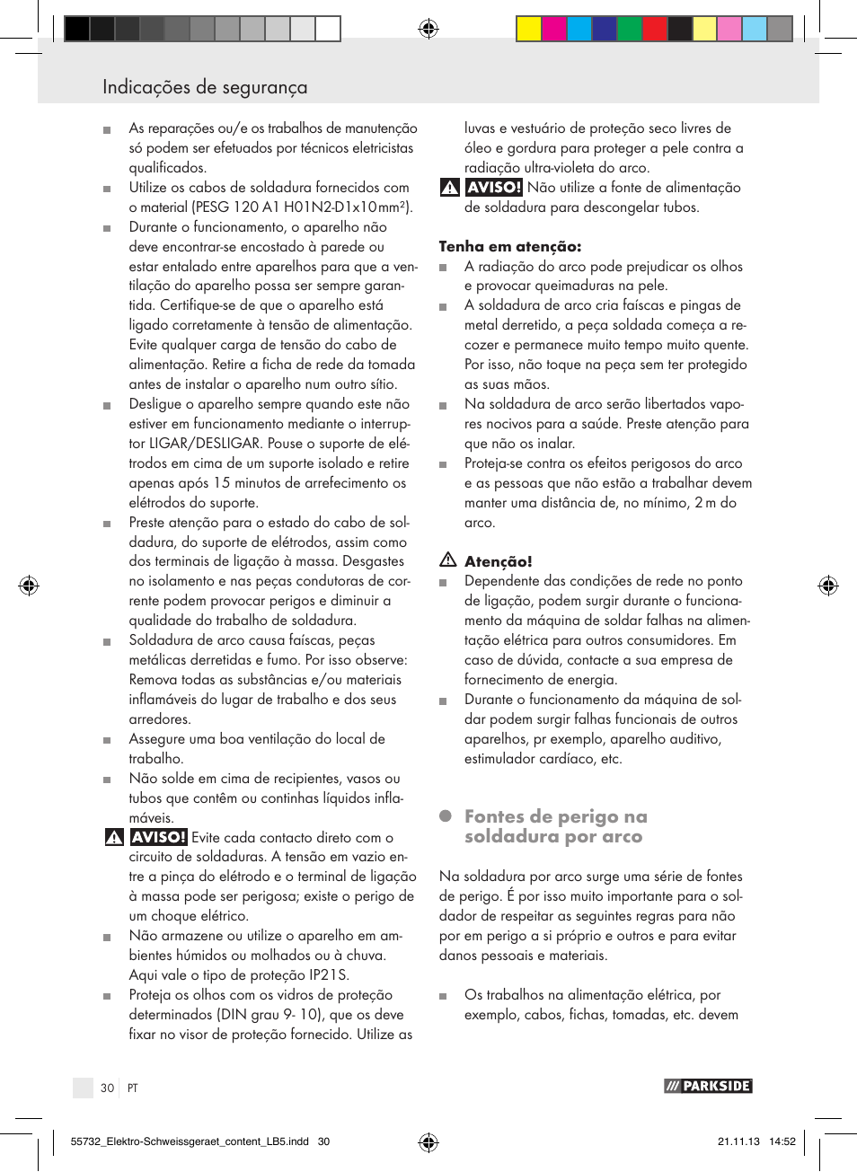 Indicações de segurança, Fontes de perigo na soldadura por arco | Parkside PESG 120 A1 User Manual | Page 30 / 57