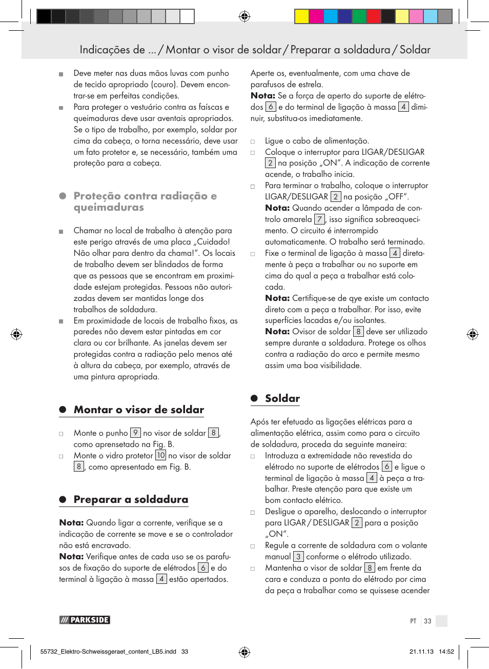 Proteção contra radiação e queimaduras, Montar o visor de soldar, Preparar a soldadura | Soldar | Parkside PESG 120 A1 User Manual | Page 33 / 57