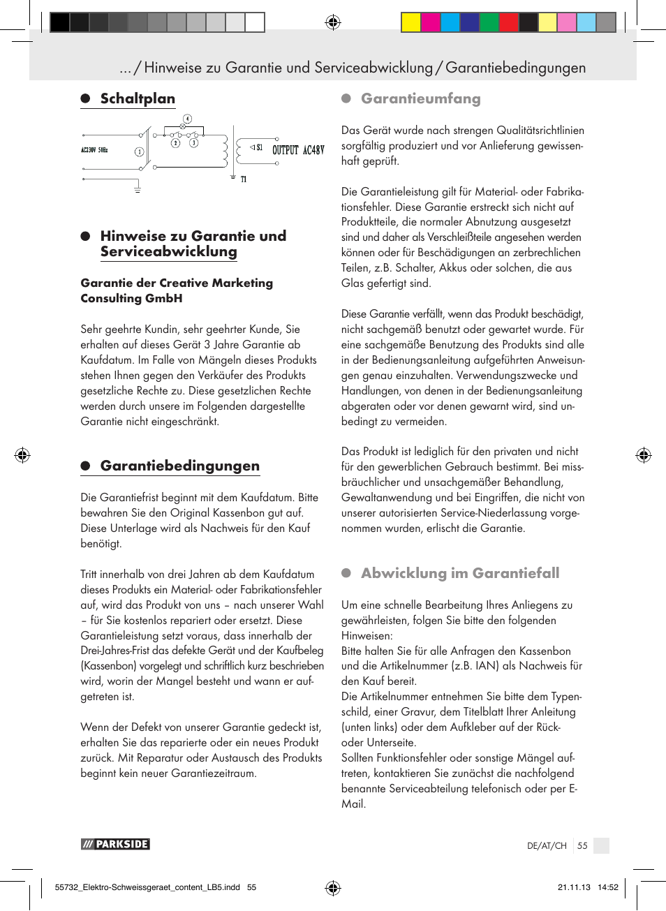 Garantiebedingungen, Garantieumfang, Abwicklung im garantiefall | Parkside PESG 120 A1 User Manual | Page 55 / 57