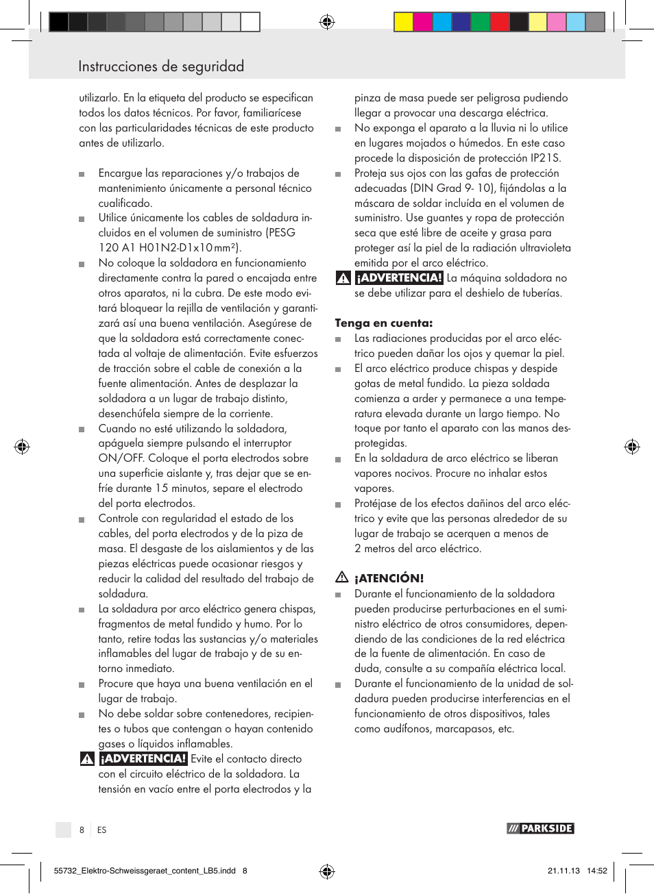 Instrucciones de seguridad | Parkside PESG 120 A1 User Manual | Page 8 / 57