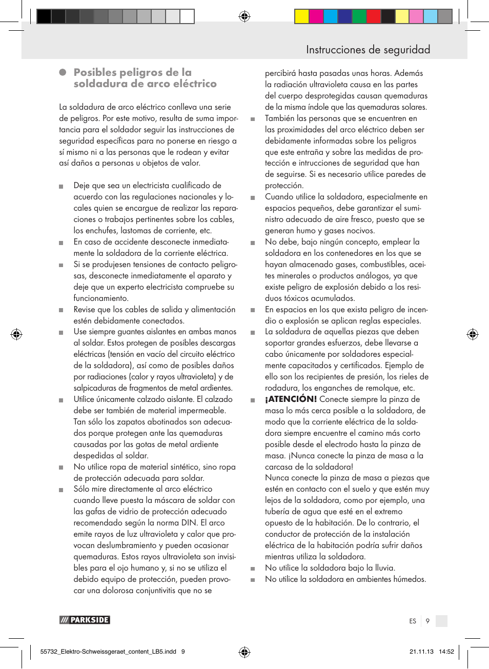 Instrucciones de seguridad | Parkside PESG 120 A1 User Manual | Page 9 / 57