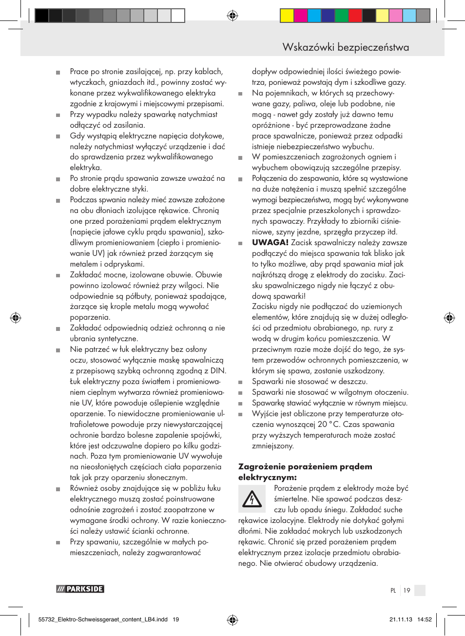 Wskazówki bezpieczeństwa | Parkside PESG 120 A1 User Manual | Page 19 / 75