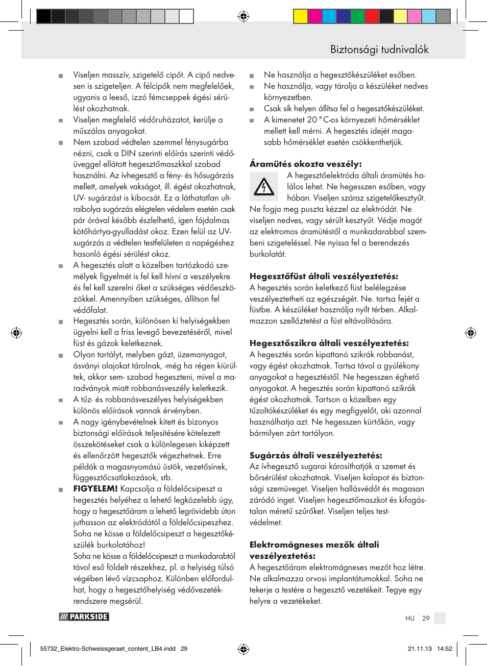 Biztonsági tudnivalók | Parkside PESG 120 A1 User Manual | Page 29 / 75