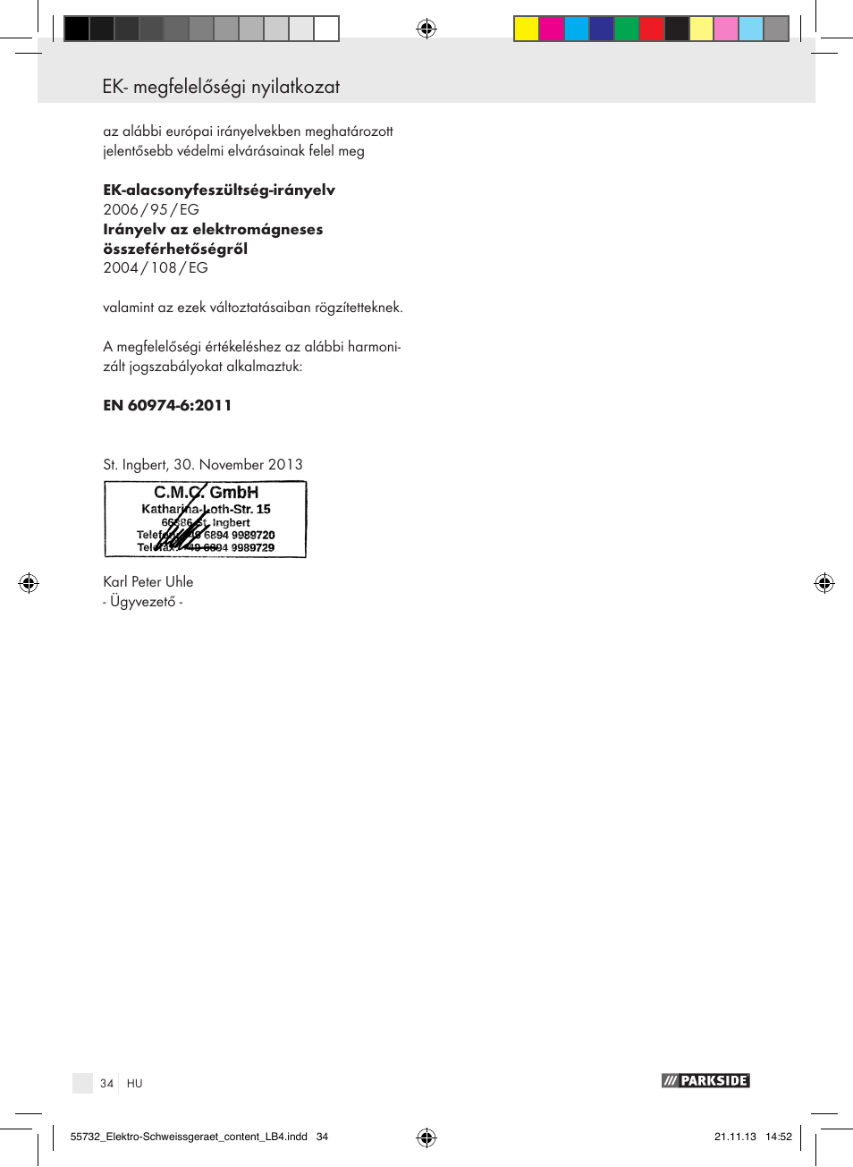 Ek- megfelelőségi nyilatkozat kazalo | Parkside PESG 120 A1 User Manual | Page 34 / 75