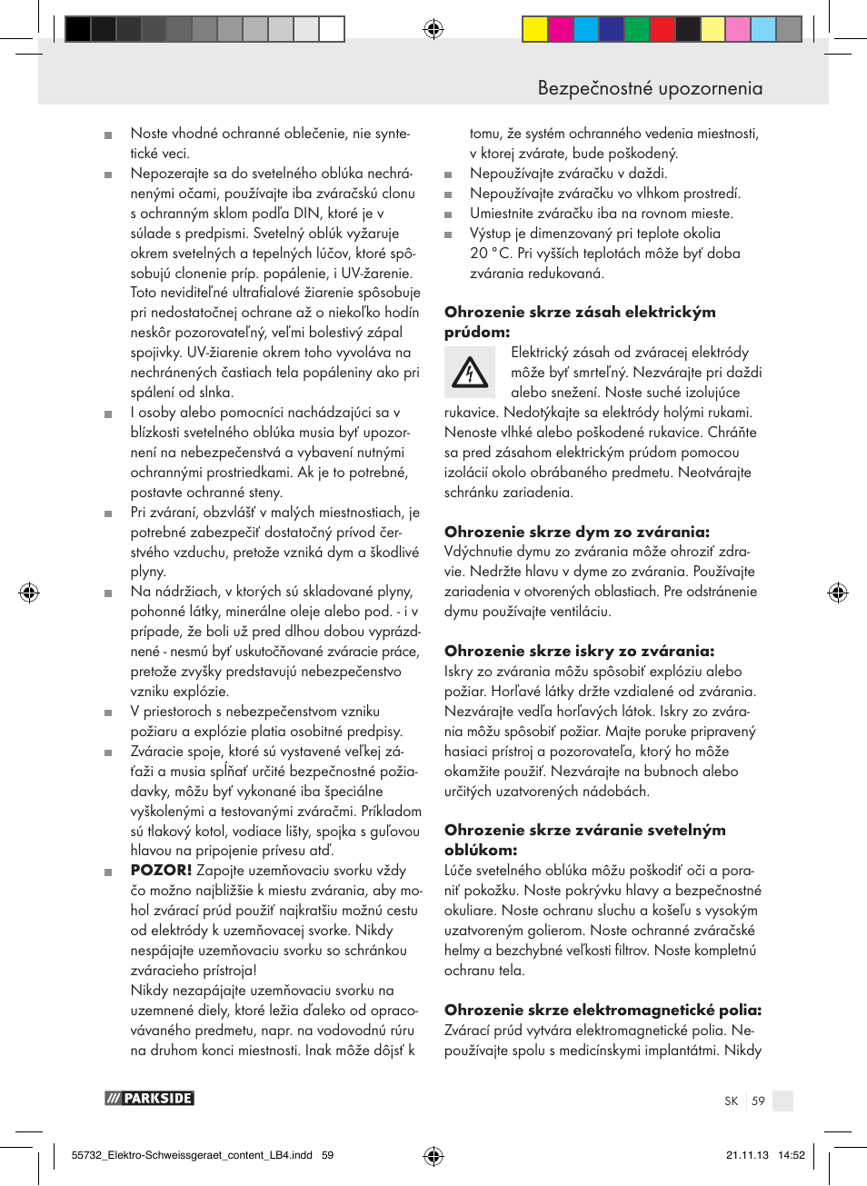 Bezpečnostné upozornenia | Parkside PESG 120 A1 User Manual | Page 59 / 75