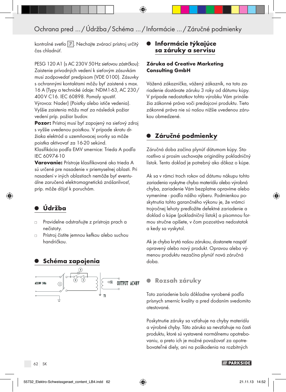 Údržba, Záručné podmienky, Rozsah záruky | Parkside PESG 120 A1 User Manual | Page 62 / 75