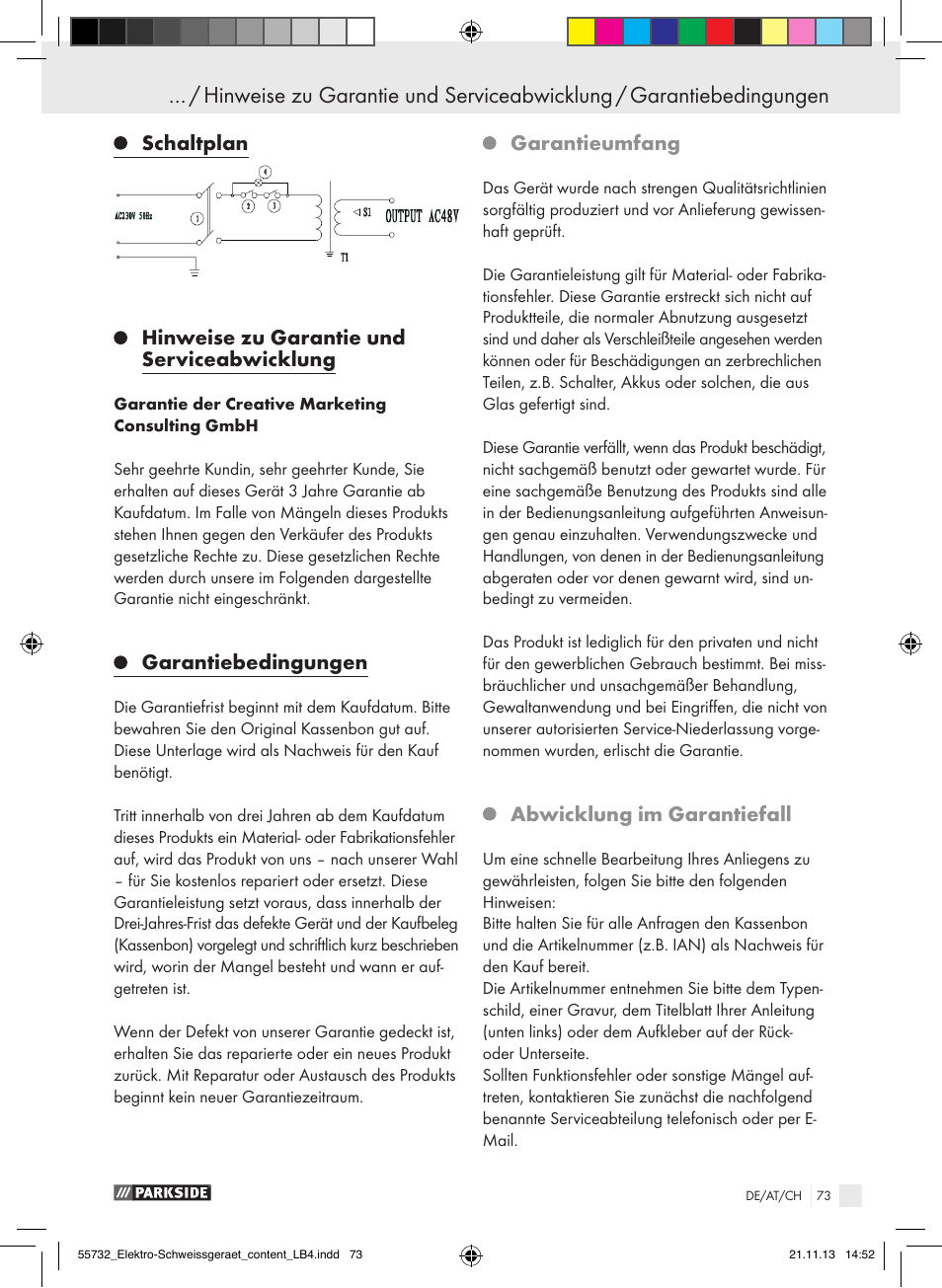 Garantiebedingungen, Garantieumfang, Abwicklung im garantiefall | Parkside PESG 120 A1 User Manual | Page 73 / 75