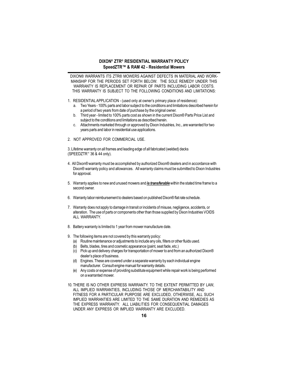 Dixon 17823-106 User Manual | Page 16 / 56