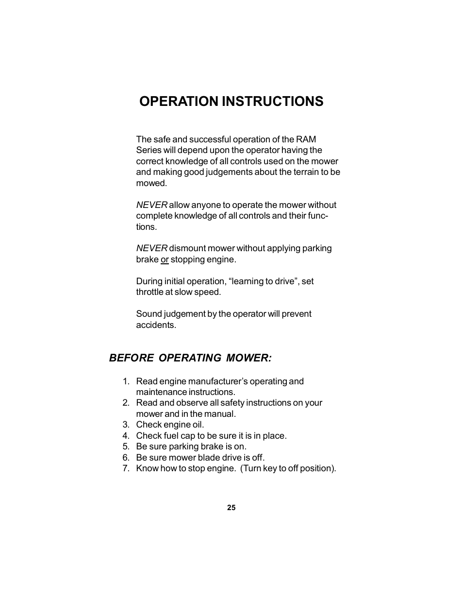 Operation instructions | Dixon 17823-106 User Manual | Page 25 / 56