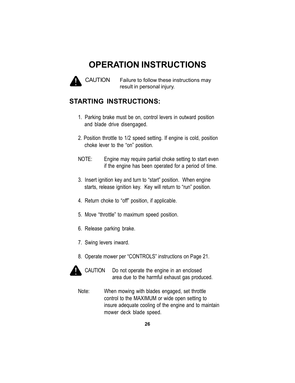 Operation instructions | Dixon 17823-106 User Manual | Page 26 / 56