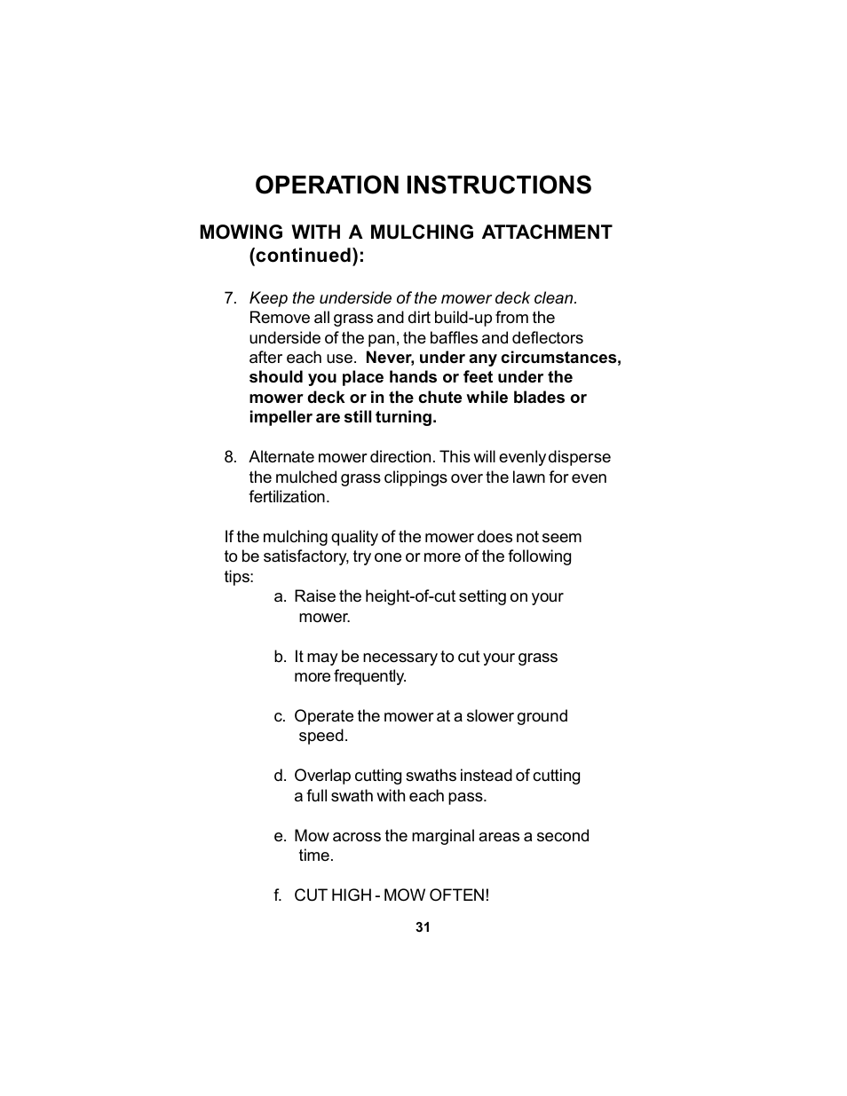 Operation instructions | Dixon 17823-106 User Manual | Page 31 / 56