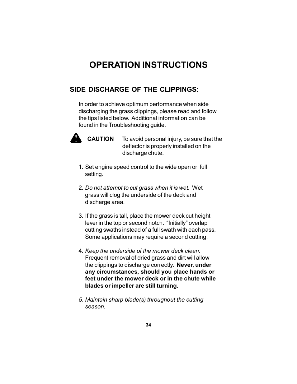 Operation instructions | Dixon 17823-106 User Manual | Page 34 / 56