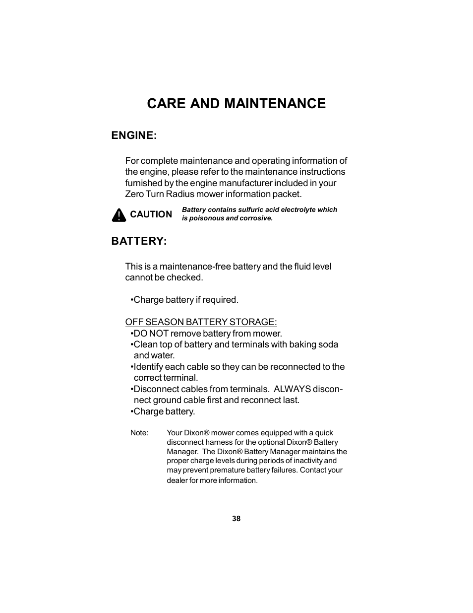 Care and maintenance | Dixon 17823-106 User Manual | Page 38 / 56