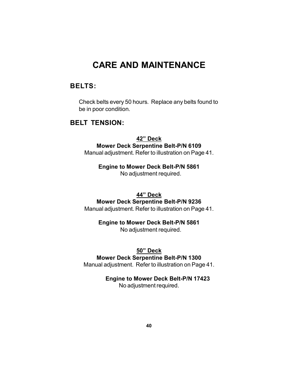 Care and maintenance | Dixon 17823-106 User Manual | Page 40 / 56