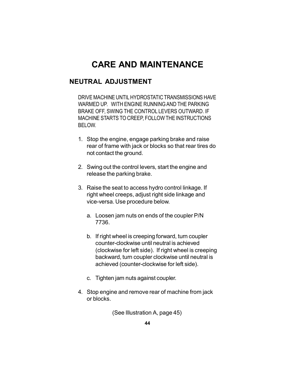 Care and maintenance | Dixon 17823-106 User Manual | Page 44 / 56