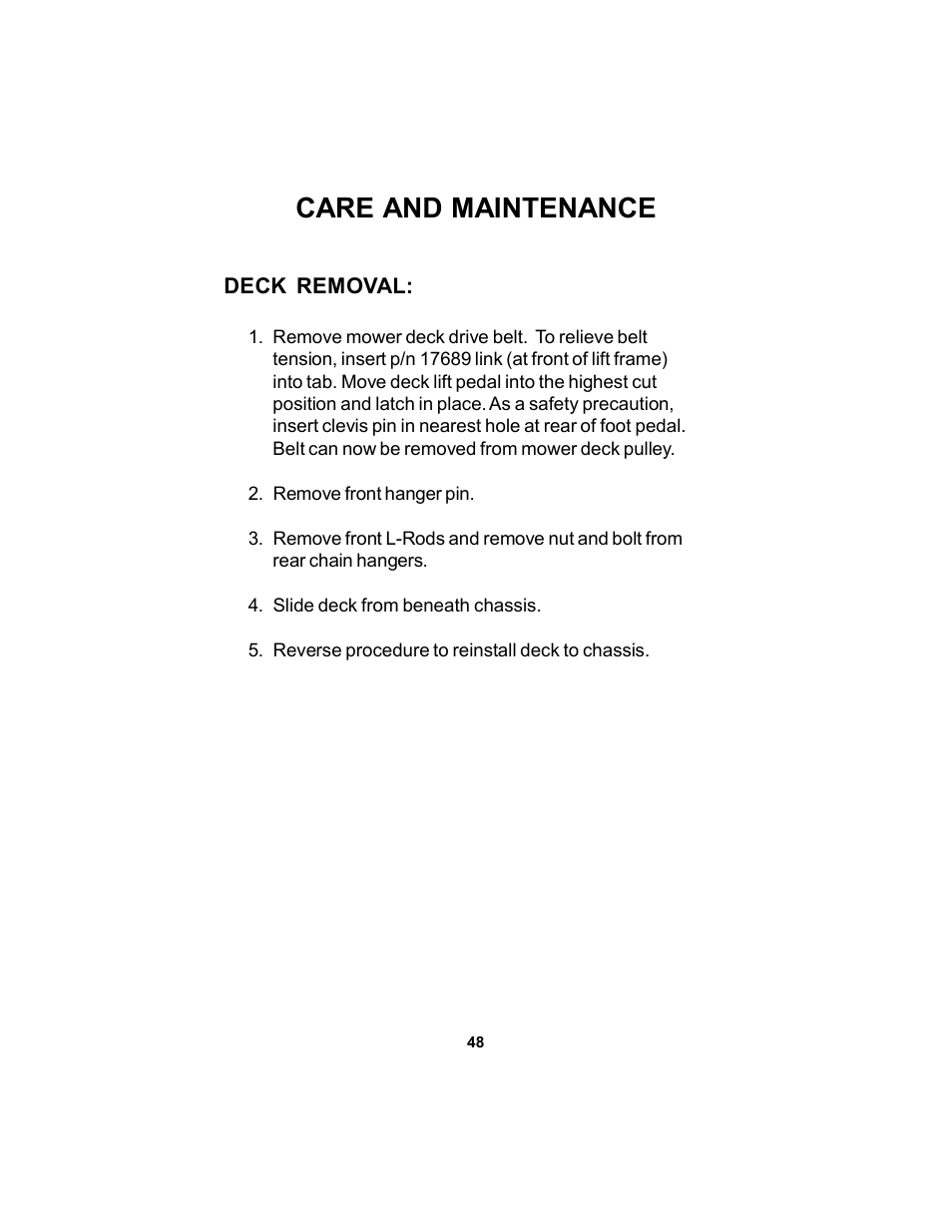 Care and maintenance | Dixon 17823-106 User Manual | Page 48 / 56