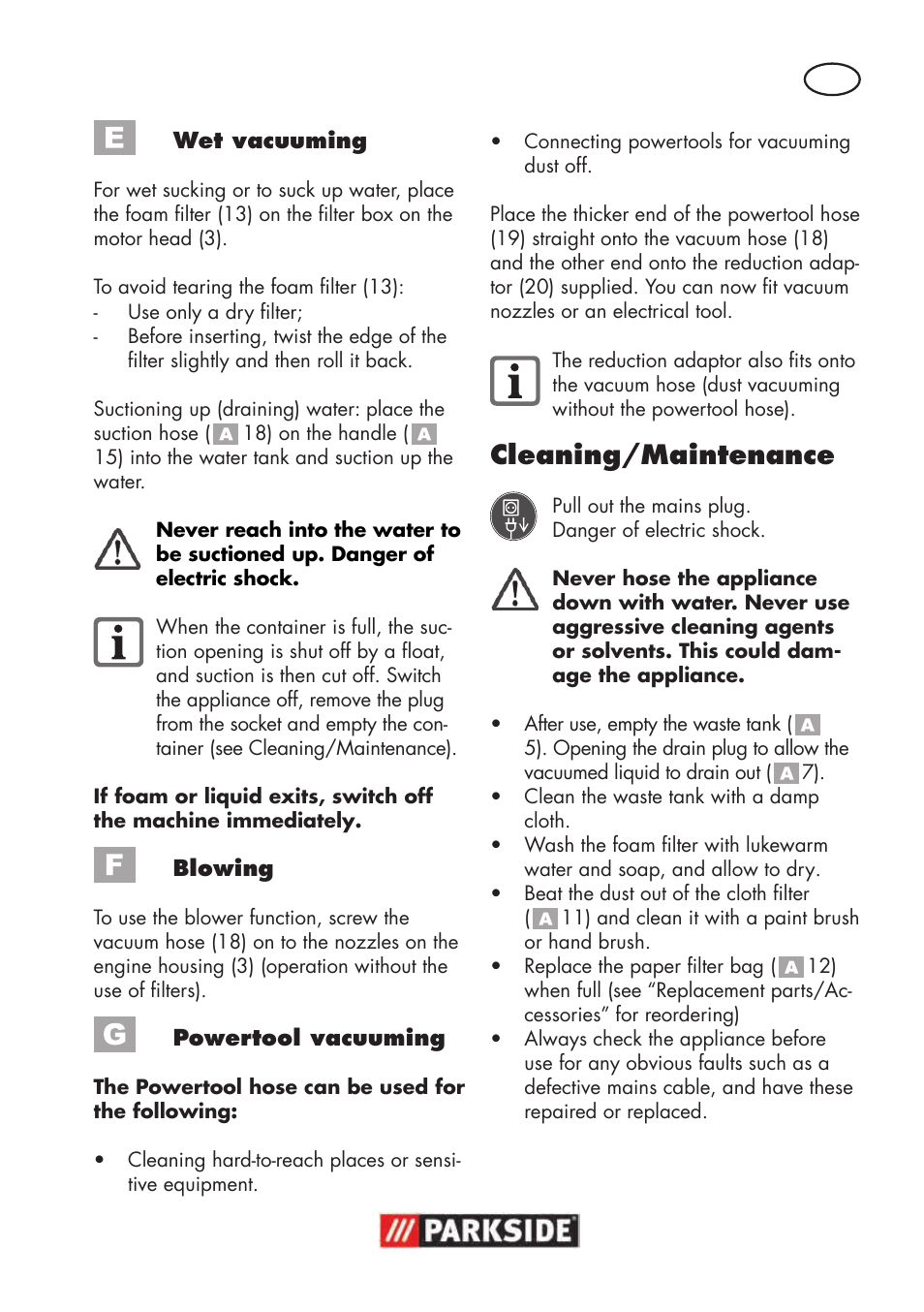 Cleaning/maintenance | Parkside PNTS 1500 B3 User Manual | Page 11 / 100