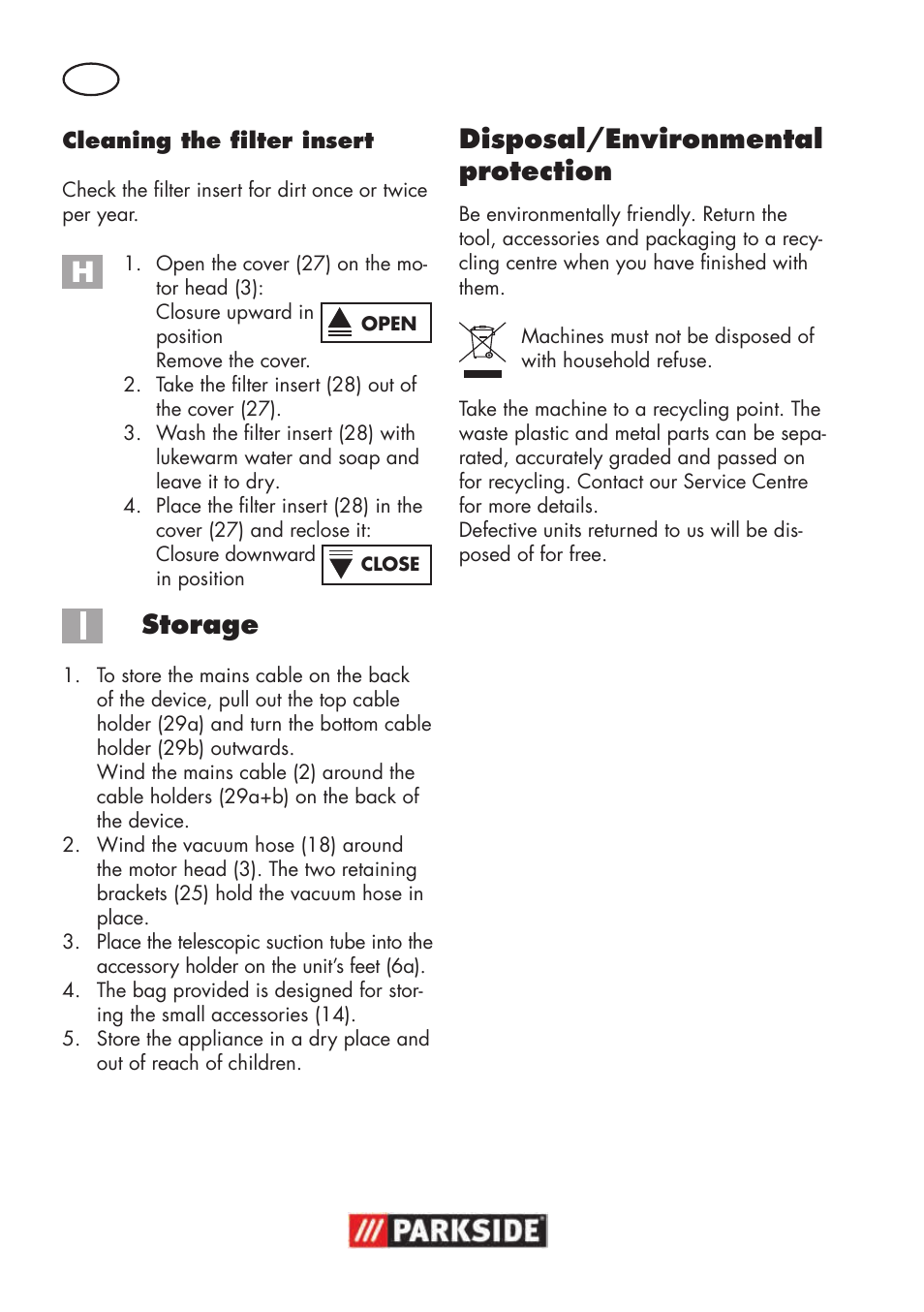 Storage, Disposal/environmental protection | Parkside PNTS 1500 B3 User Manual | Page 12 / 100