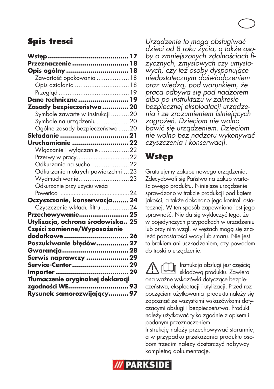 Spis tresci, Wstęp | Parkside PNTS 1500 B3 User Manual | Page 17 / 100